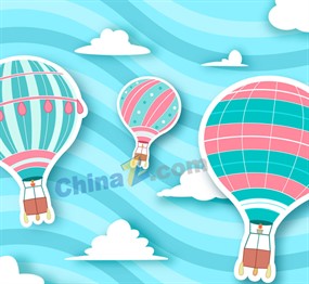 彩色条纹热气球剪贴画矢量图